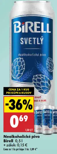 Birell Svetlý nealkoholické pivo plechovka