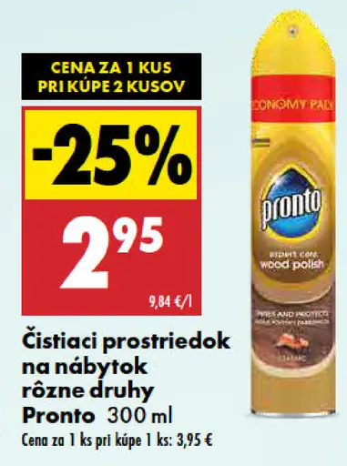 Pronto Čistiaci prostriedok na nábytok rôzne druhy