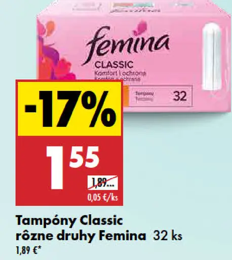 Femina Classic tampóny rôzne druhy