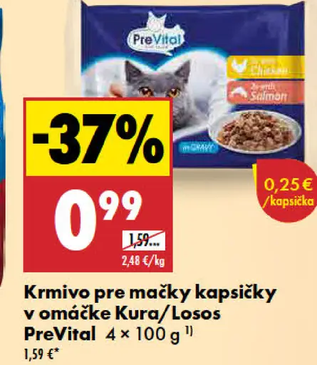 PreVital kura/losos kapsičky pre mačky v omáčke
