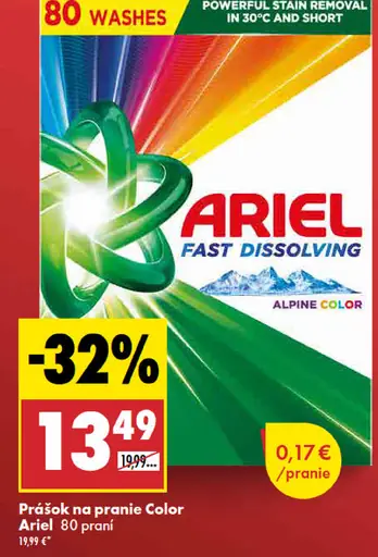 Ariel prášok na pranie Color Fast Dissolving Alpine Color
