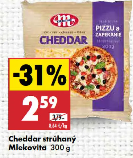 Mlekovita syr Cheddar strúhaný