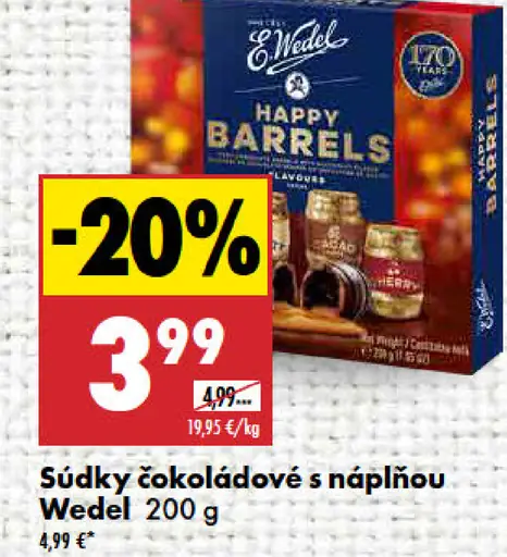 Wedel súdky čokoládové s náplňou Happy Barrels