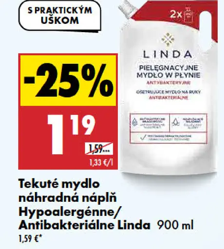 Linda Tekuté mydlo Antibakteriálne/Hypoalergénne náhradná náplň