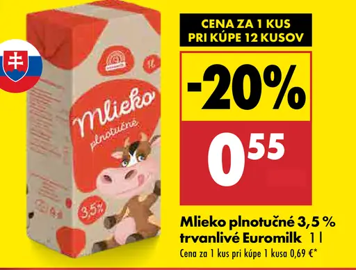 Euromilk Mliečko polotučné trvanlivé 3,5 %