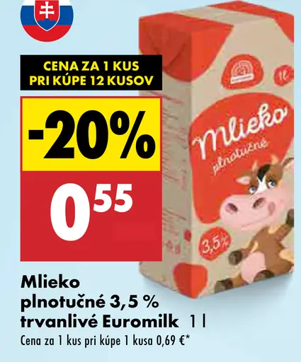 Euromilk mlieko plnotučné trvanlivé 3,5 %