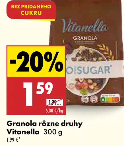 Vitanella granola bez pridaného cukru rôzne druhy