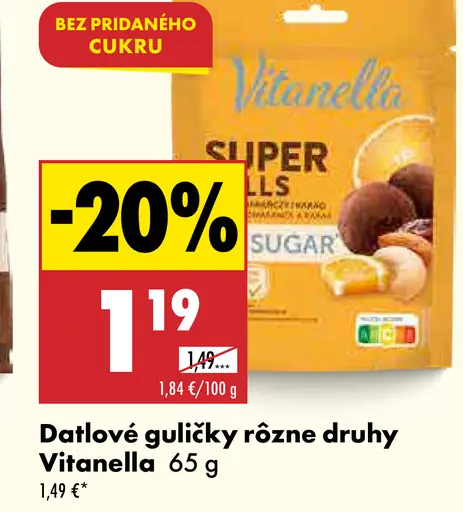 Vitanella datľové guľôčky bez pridaného cukru rôzne druhy