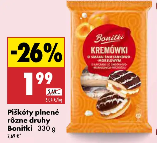 Bonitki Piškóty plnené rôzne druhy