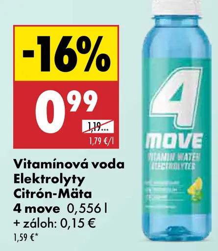 4 Move vitamínová voda Elektrolyty citrón-mäta