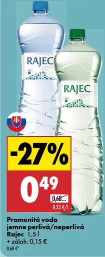 Rajec pramenitá voda jemne perlivá