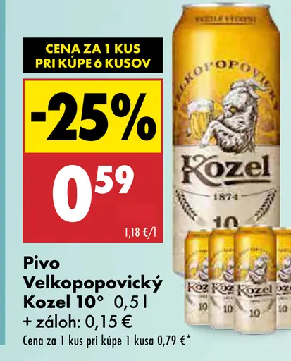 Velkopopovický Kozel pivo 10° plechovka