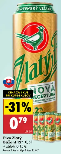 Zlatý Bažant 12° pivo plechovka