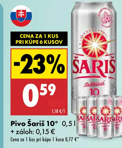 Šariš 10° pivo plechovka