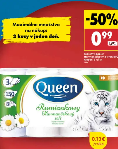 Queen harmančekový toaletný papier 3-vrstvový