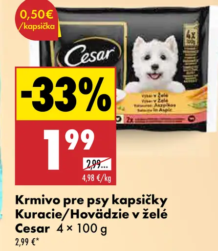Cesar kapsičky pre psy kuracie/hovädzie v želé