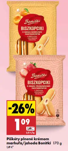 Piškóty plnené krémom jahoda/marhuľa Bonitki