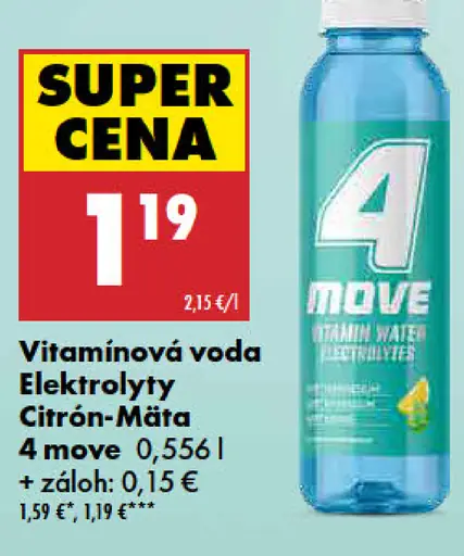Vitamínová voda Elektrolyty Citrón-Mäta