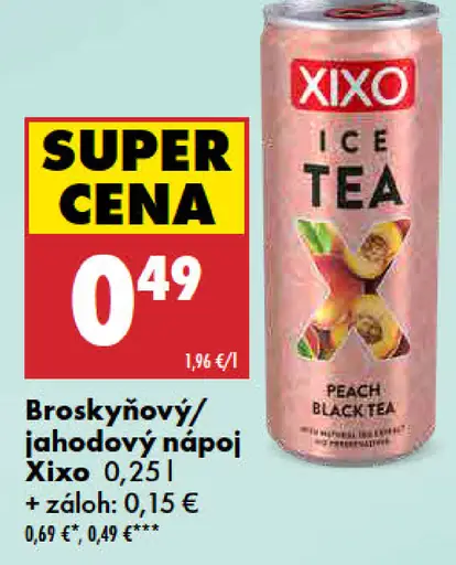 Xixo broskyňový a jahodový ľadový čaj