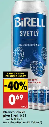 Birell Svetlý nealkoholické pivo plechovka
