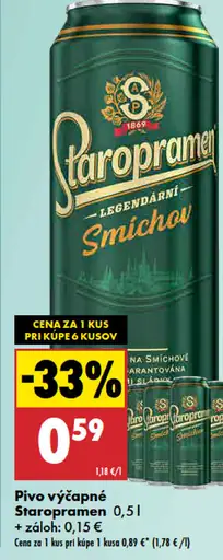 Staropramen výčapné pivo 10° plechovka