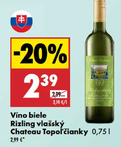 Víno biele Rizling vlašský Chateau Topoľčianky