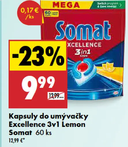Somat Excellence 3in1 Lemon Fresh kapsuly do umývačky riadu