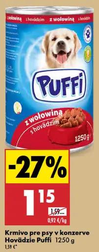 Puffi krmivo pre psy v konzerve hovädzie/kuracie