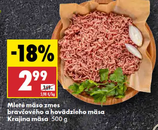 Krajina mäsa Mleté mäso zmes bravčového a hovädzieho mäsa