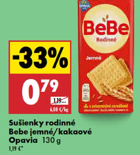 Opavia sušienky rodinné BeBe jemné/kakaové