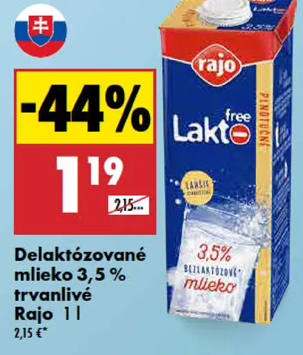 Rajo Delaktózované mlieko 3,5 % trvanlivé