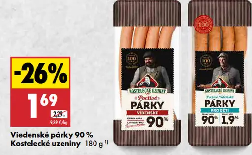 Kostelecké uzeniny Viedenské párky 90 %