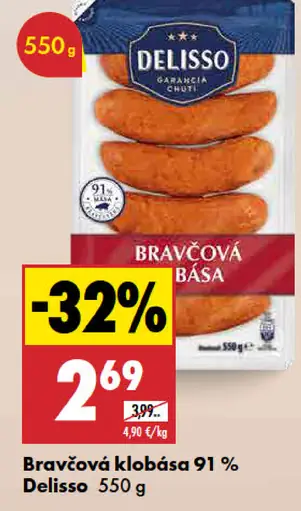 Delisso Bravčová klobása 91%