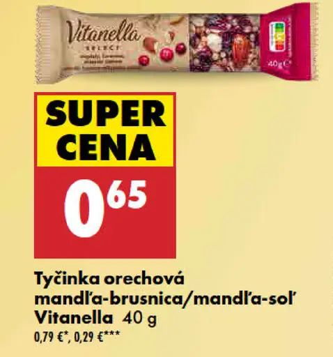 Vitanella tyčinka orechová mandľa-soľ / mandľa-brusnica