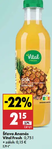 Vital Fresh šťava ananás 100%