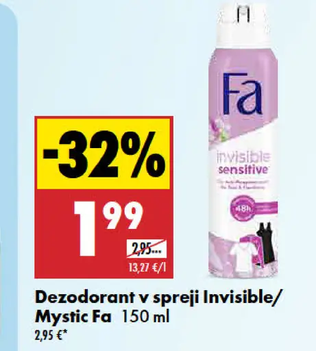 Deodorant v spreji Invisible/Mystic Fa