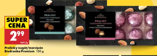 Biedronka Premium pralinky nugát alebo marcipán