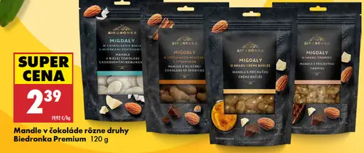 Biedronka Premium mandle v čokoláde rôzne druhy