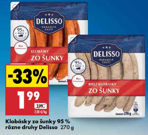 Delisso Klobásky zo šunky 95%