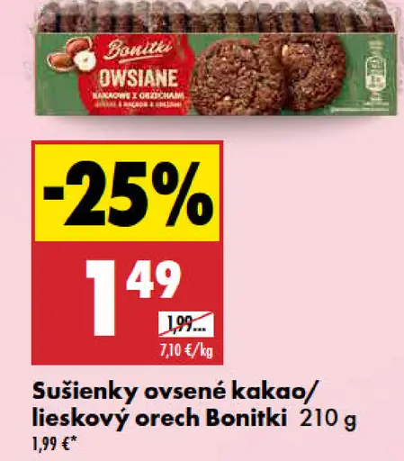 Bonitki ovsené sušienky kakaové alebo kakaové s orechmi