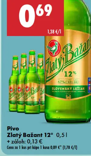 Zlatý Bažant 12° slovenský ležiak pivo