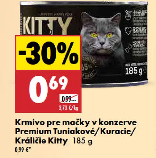 Kitty krmivo pre mačky v konzervě Premium tuniakové, kuracie, králičie