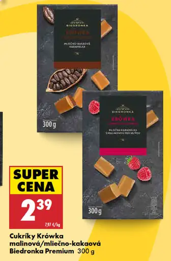 Biedronka Premium cukríky Krówka malinová / mliečno-kakaová