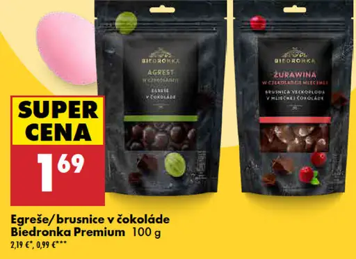 Biedronka Premium egreše a brusnice v čokoláde