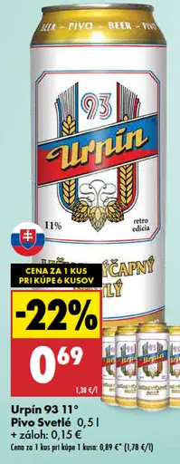 Urpín 13° svetlé pivo plechovka