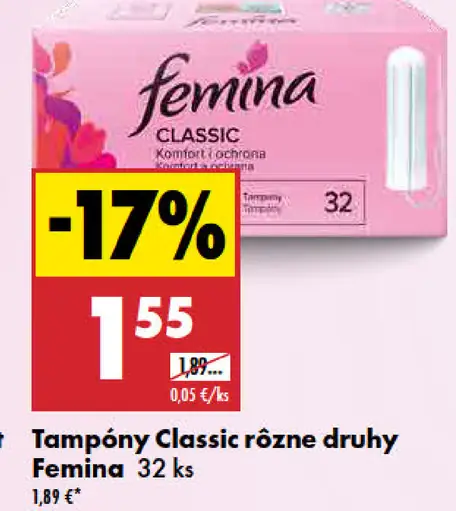 Femina Tampóny Classic rôzne druhy