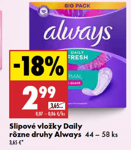 Always Slipové vložky Daily rôzne druhy