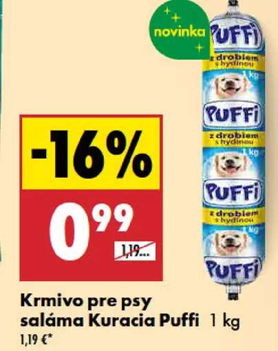Puffi krmivo pre psy saláma kuracia
