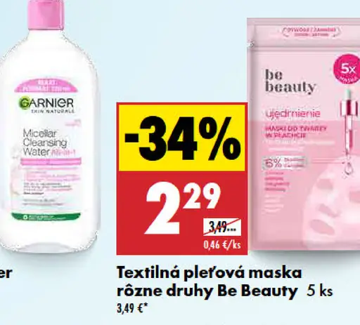 Textilná pleťová maska Be Beauty rôzne druhy