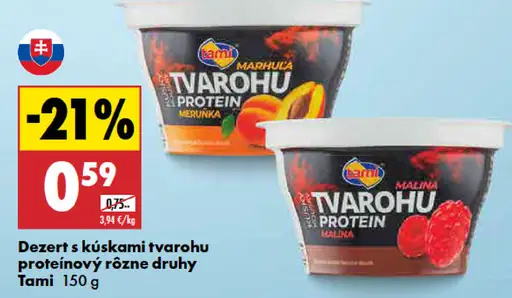 Tami dezert s kúskami tvarohu proteínový marhuľa